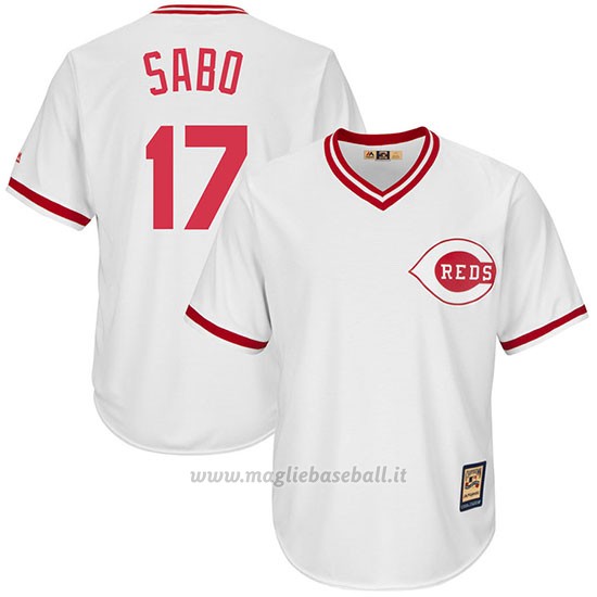 Maglia Baseball Uomo Cincinnati Reds Mensrojos 17 Chris Sabo Bianco Cooperstown Collezione